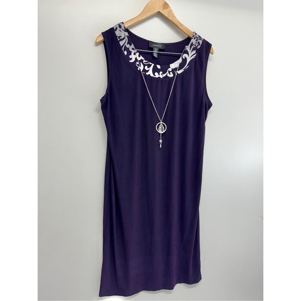 R & M Richards Shift‎ Dress Size 14 Sleeveless Knee Length Purple White - Picture 4 of 12
